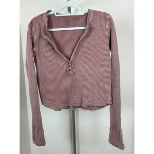 Free People Colt Thermal Top Henley Waffle Knit FP One Venetian Red Wash Size M